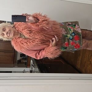 Boohoo Coral Textured  Fluffy Jacket